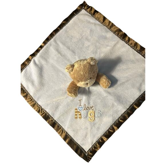 Carter's CHILD OF MINE Blue Brown I LOVE HUGS Bear Lovey Baby Security Blanket - Picture 2 of 5